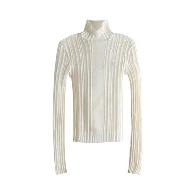 Pre-owned Ann Demeulemeester Aamu Irregular Rib Turtleneck Sweater 'natural White' | Women's Size M