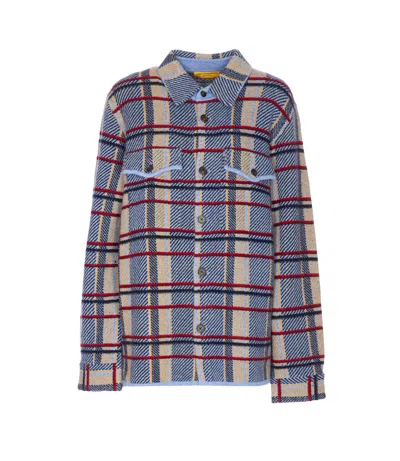 Guest In Residence Heather Blue Plaid Cashmere Work Shirt Jacket In Multi
