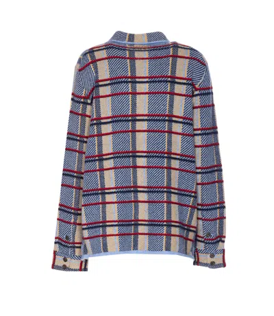 Guest In Residence Heather Blue Plaid Cashmere Work Shirt Jacket In Multi