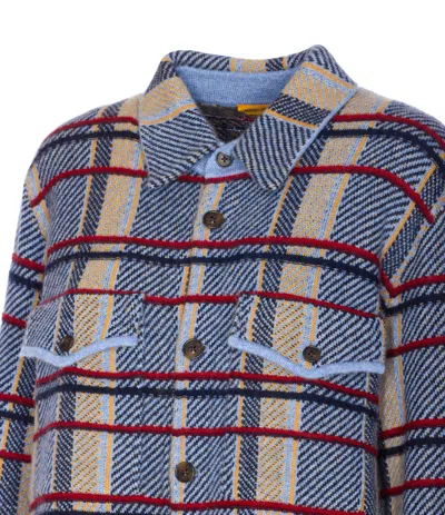 Guest In Residence Heather Blue Plaid Cashmere Work Shirt Jacket In Multi