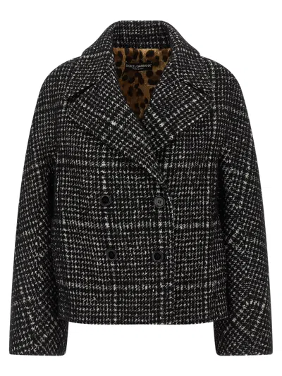 Dolce & Gabbana Short Double-breasted Checked Coat Dolce E Gabbana In Multi