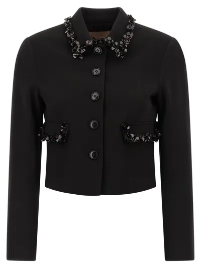 Twinset Cropped Tailored Jacket With Decorative Embellishments In Black