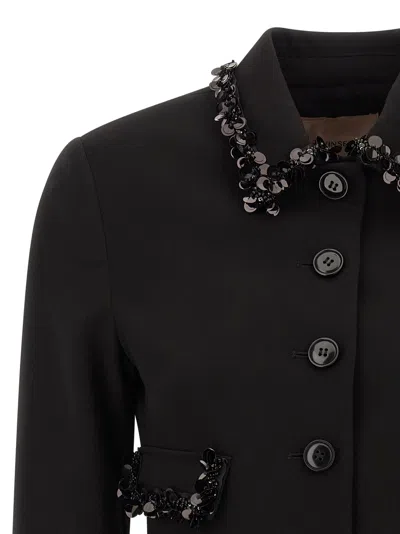 Twinset Cropped Tailored Jacket With Decorative Embellishments In Black