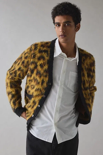 Obey Mens Patron Leopard-pattern Brushed Wool-blend Cardigan In Brown