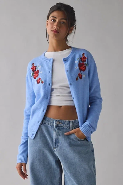 Kimchi Blue Rachel Embroidered Cardigan In Floral, Women's At Urban Outfitters In Blue