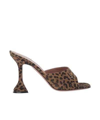 Amina Muaddi Brown Pumps With Distinctive Heel And Modern Silhouette In Animal Print