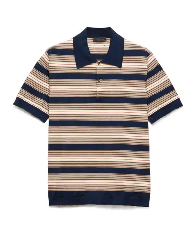 Prada Embroidered Stretch Cotton Blend Polo Shirt In Multi