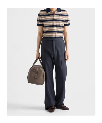 Prada Embroidered Stretch Cotton Blend Polo Shirt In Multi