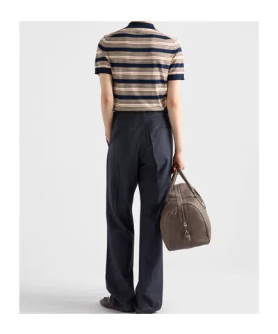 Prada Embroidered Stretch Cotton Blend Polo Shirt In Multi