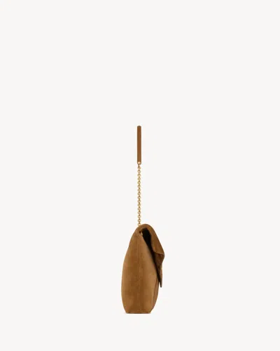 Saint Laurent Cassandre Xxl Pouch On Chain In Suede In Brown