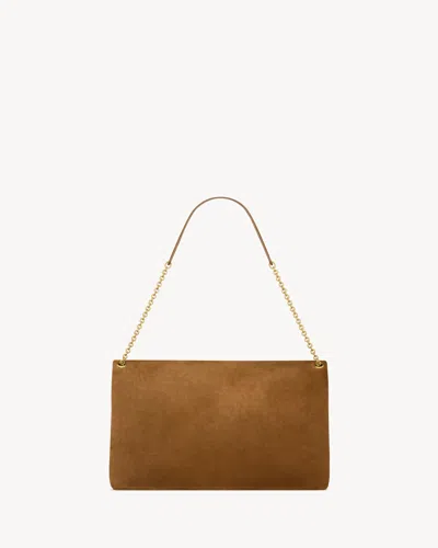 Saint Laurent Cassandre Xxl Pouch On Chain In Suede In Brown