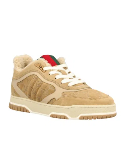 Gucci Perforated Accent Re-web Style Sneakers In Brown