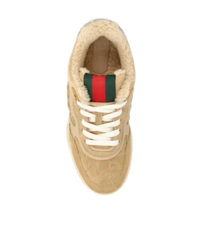 Gucci Perforated Accent Re-web Style Sneakers In Brown