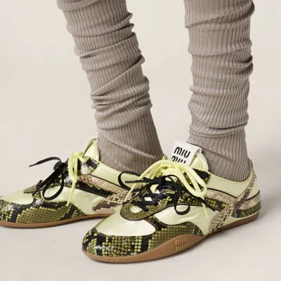 Miu Miu Gymnasium Technical Fabric And Python-print Ayers Leather Sneakers In Multi
