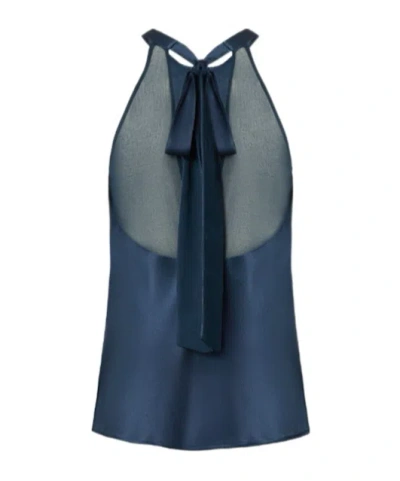 Pinko Flowing Top With Bow In Blue