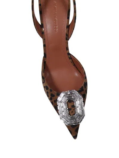 Amina Muaddi Pointed-toe Slingback Heels With Crystal Embellishment In Animal Print