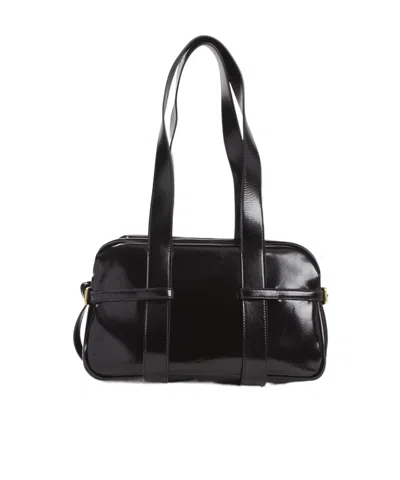 Dries Van Noten Ruby Red Leather Medium Bowling Shoulder Bag In Black