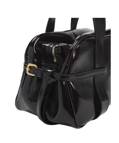 Dries Van Noten Ruby Red Leather Medium Bowling Shoulder Bag In Black