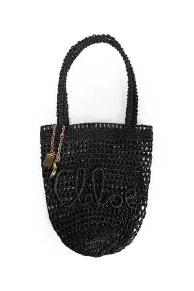 Chloé Small Summer Banana Tote Bag In Raffia In Black