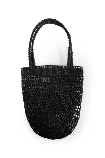 Chloé Small Summer Banana Tote Bag In Raffia In Black