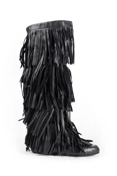 Ann Demeulemeester Aala Soft Fringe Boots In Black