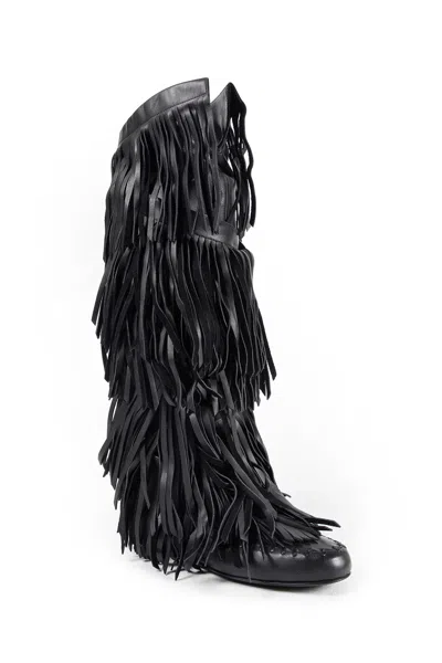 Ann Demeulemeester Aala Soft Fringe Boots In Black