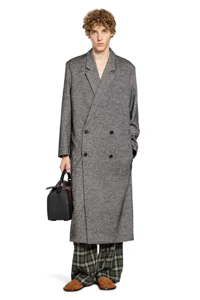 Loewe Double-breasted Wool Blend Coat Coats Grey In Gray