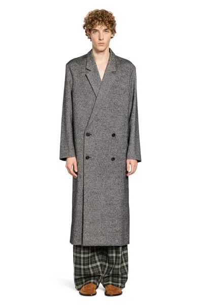 Loewe Double-breasted Wool Blend Coat Coats Grey In Gray