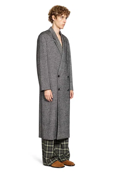 Loewe Double-breasted Wool Blend Coat Coats Grey In Gray