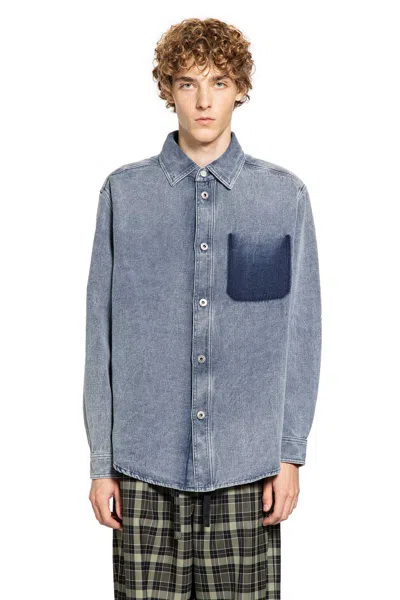 Loewe Cotton Linen Long Sleeve Shirt In Blue