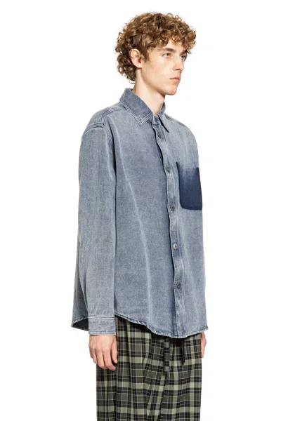 Loewe Cotton Linen Long Sleeve Shirt In Blue