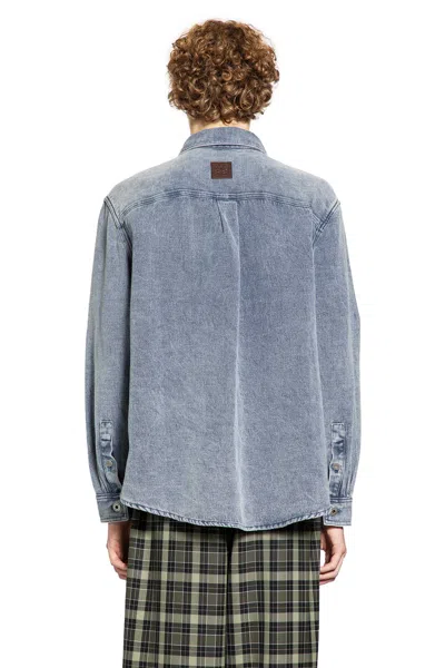 Loewe Cotton Linen Long Sleeve Shirt In Blue