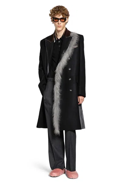 Marni Wool Felt Coat With Fur Trim In Black