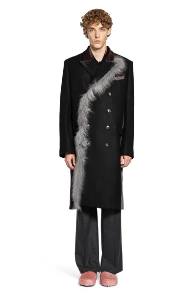 Marni Wool Felt Coat With Fur Trim In Black