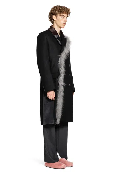 Marni Wool Felt Coat With Fur Trim In Black