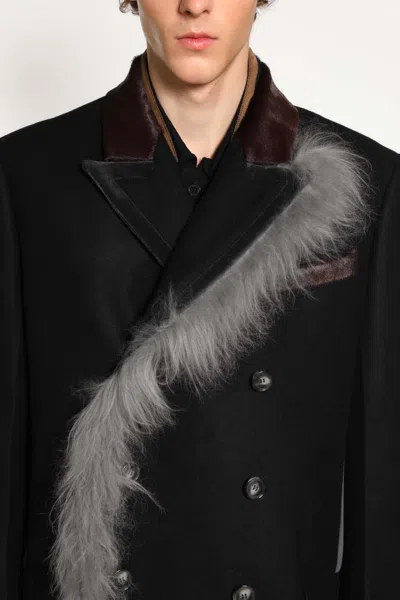 Marni Wool Felt Coat With Fur Trim In Black