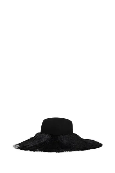Comme Des Garçons Fringed Wool Hat In Black