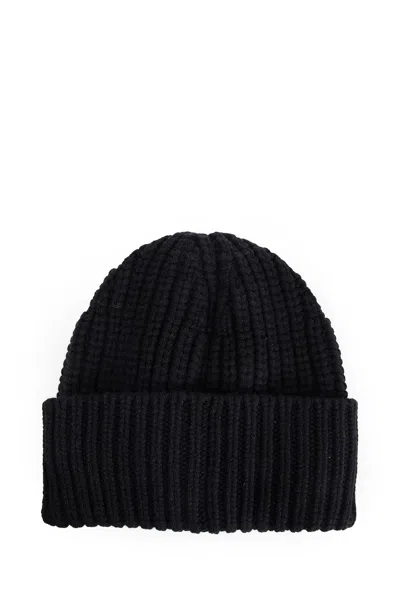 Moncler Logo Patch Cuff Virgin Wool Rib Beanie In Black
