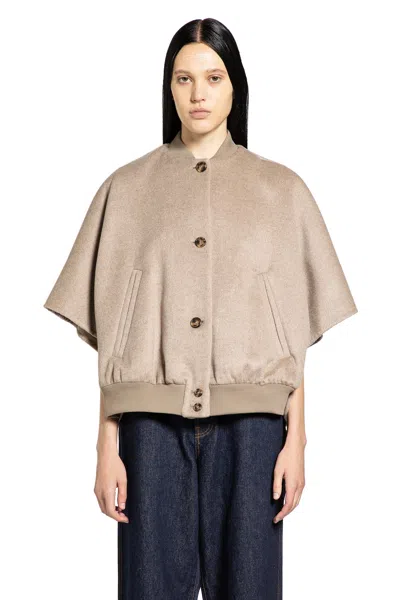 Max Mara Jacket With Front Pockets And High Collar In Neutral