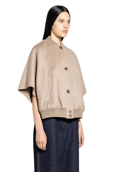 Max Mara Jacket With Front Pockets And High Collar In Neutral