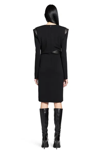 Versace Draped Long Sleeve Dress With Shoulder Pads In Black