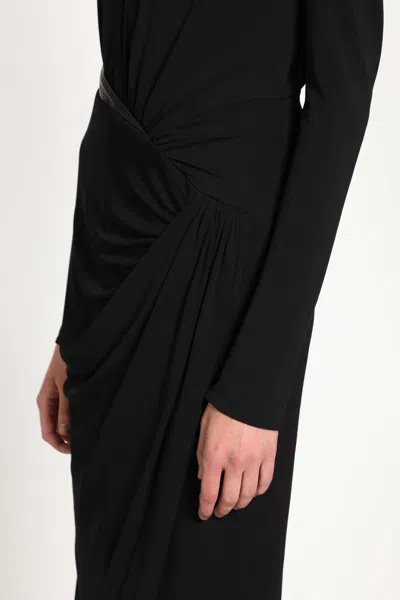 Versace Draped Long Sleeve Dress With Shoulder Pads In Black