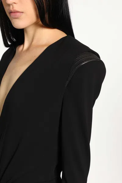 Versace Draped Long Sleeve Dress With Shoulder Pads In Black