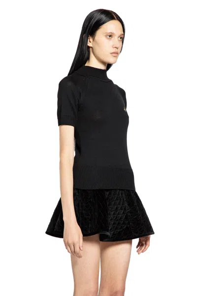 Vivienne Westwood Fitted Short Puff Sleeve Sweater With Embroidered Emblem In Black