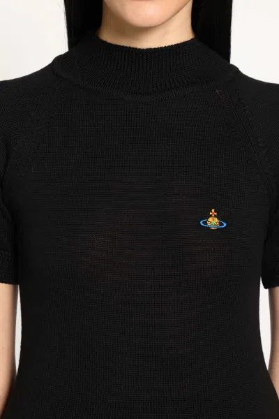Vivienne Westwood Fitted Short Puff Sleeve Sweater With Embroidered Emblem In Black