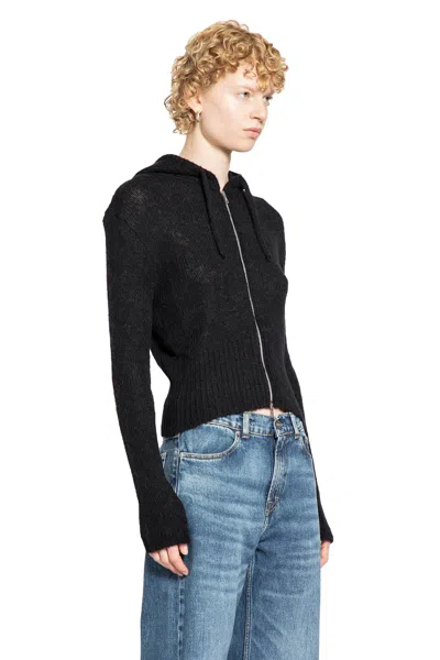 Our Legacy Hooded Zip-up Knit Sweater With Ribbed Details In Black