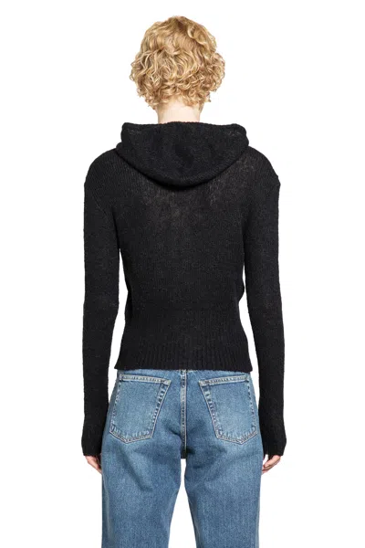 Our Legacy Hooded Zip-up Knit Sweater With Ribbed Details In Black