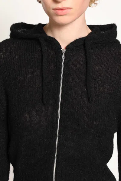 Our Legacy Hooded Zip-up Knit Sweater With Ribbed Details In Black
