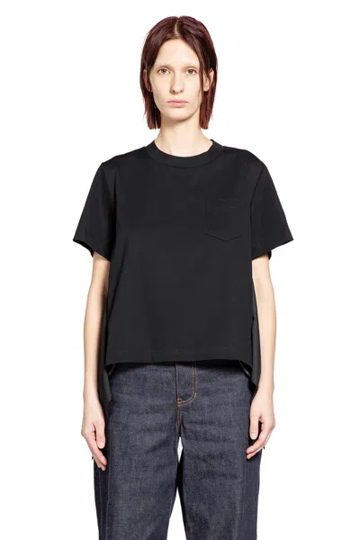 Sacai Poplin X Cotton Jersey T-shirt In Black
