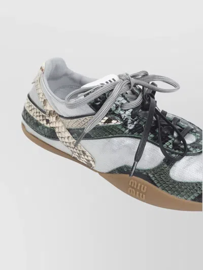 Miu Miu Gymnasium Technical Fabric And Python-print Ayers Leather Sneakers In Multi
